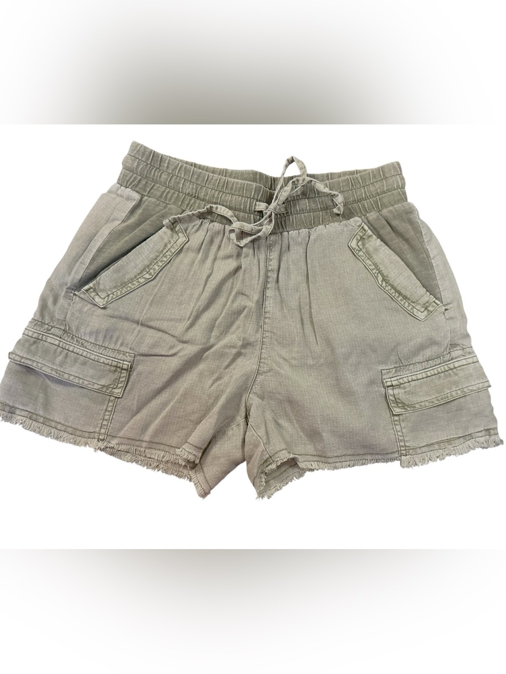 Splendid Khaki Green Mixed Fabric Pull On Tie Front Cargo Shorts Size XS
